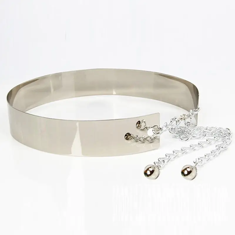 

2019 New Metal Chain Belt Women Mirror Silver Luxury Fashion Waist Belts Ladies Waistband Gold Chic Wide Belt Accessories 100cm