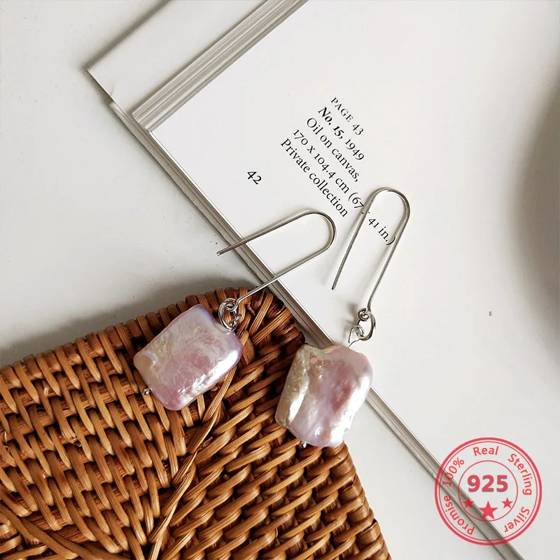 

2019 New Style 925 Sterling Silver Earrings for Women Simple Fashion Chic Natural Pearl Dangle Earrings Jewelry