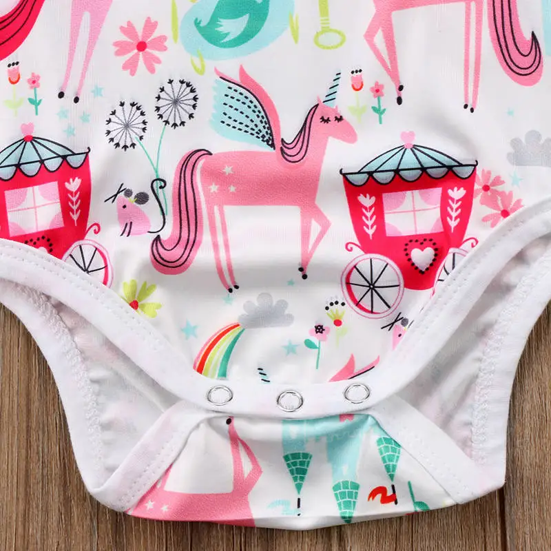 Боди с короткими рукавами и принтом единорога для новорожденных девочек цельный