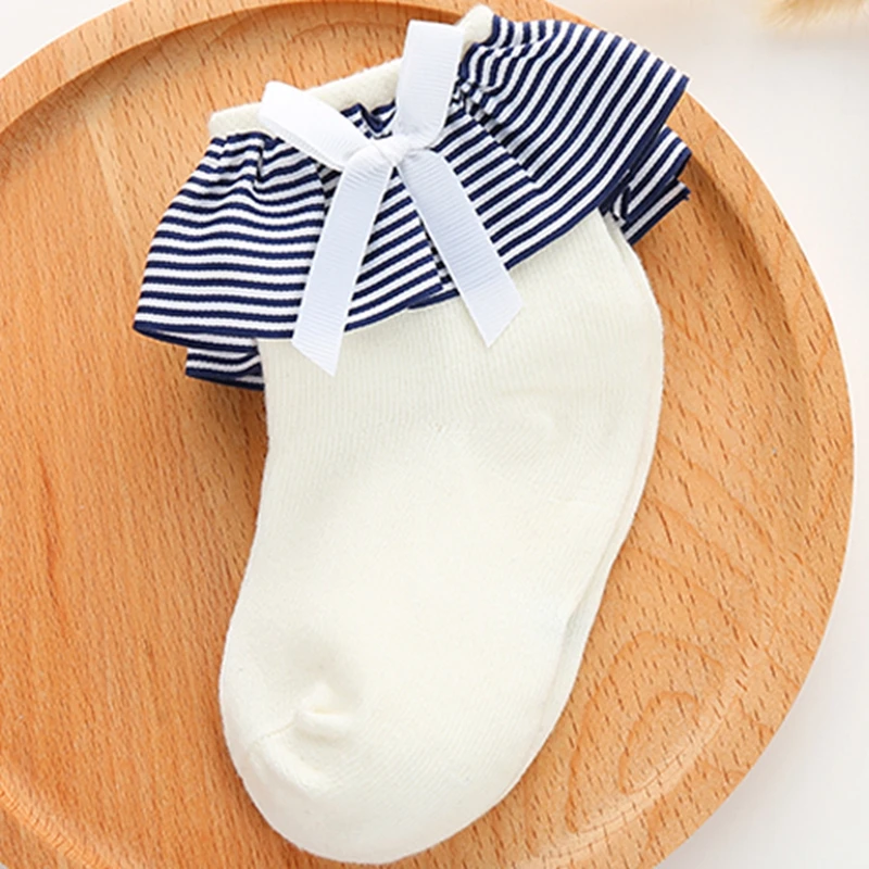 Модные носки принцессы для новорожденных девочек теплые хлопковые в полоску с