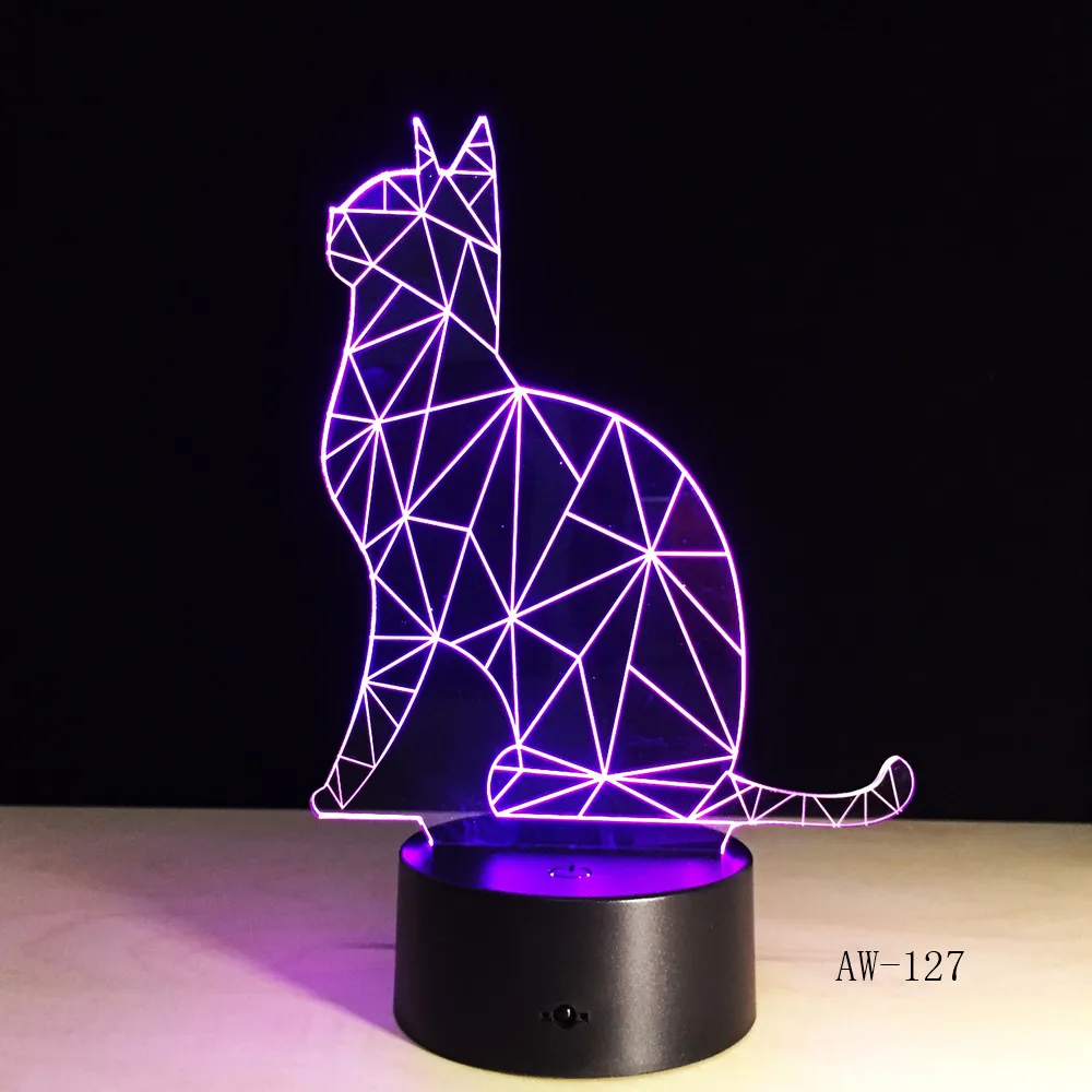 3D Benumbed Cat 7 цветов меняющийся светодиодный ночник Иллюзия настольная лампа
