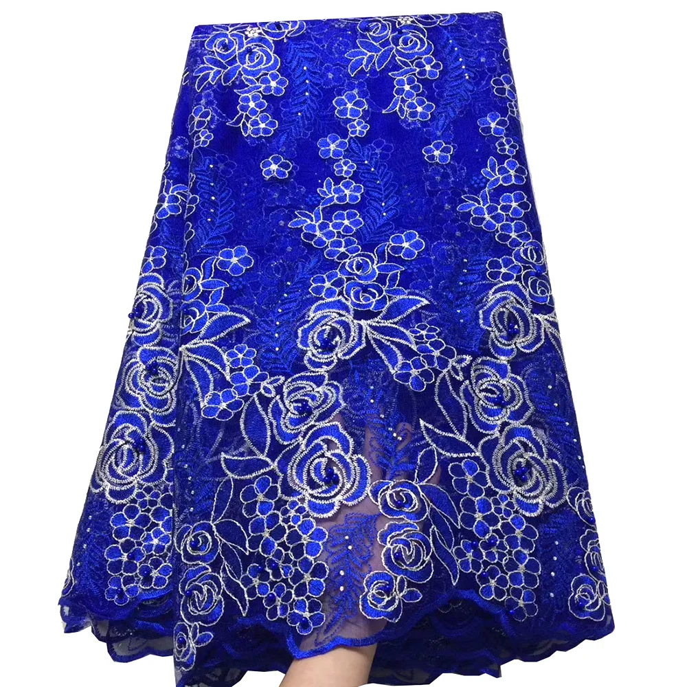 

Best selling african tulle lace fabric 2019 high quality royal blue nigerian lace fabrics Embroidery tulle french lace fabric
