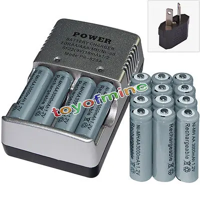 16x AA батареи оптом Перезаряжаемые Ni-MH 3000mAh 1 2 V серый + смарт-зарядное устройство |