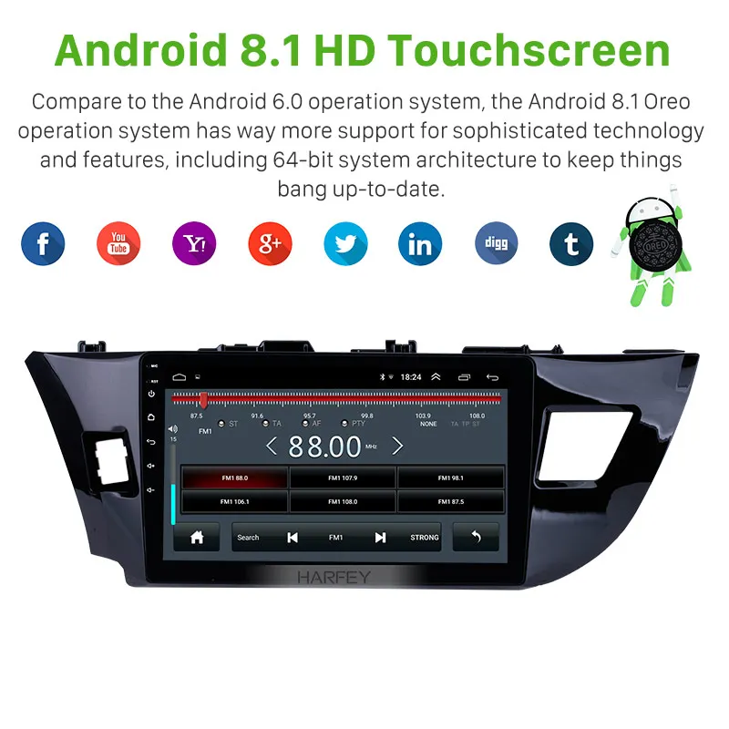 Harfey сенсорный экран радио Bluetooth GPS навигационная система 10 1 &quotAndroid 8 для Toyota LEVIN