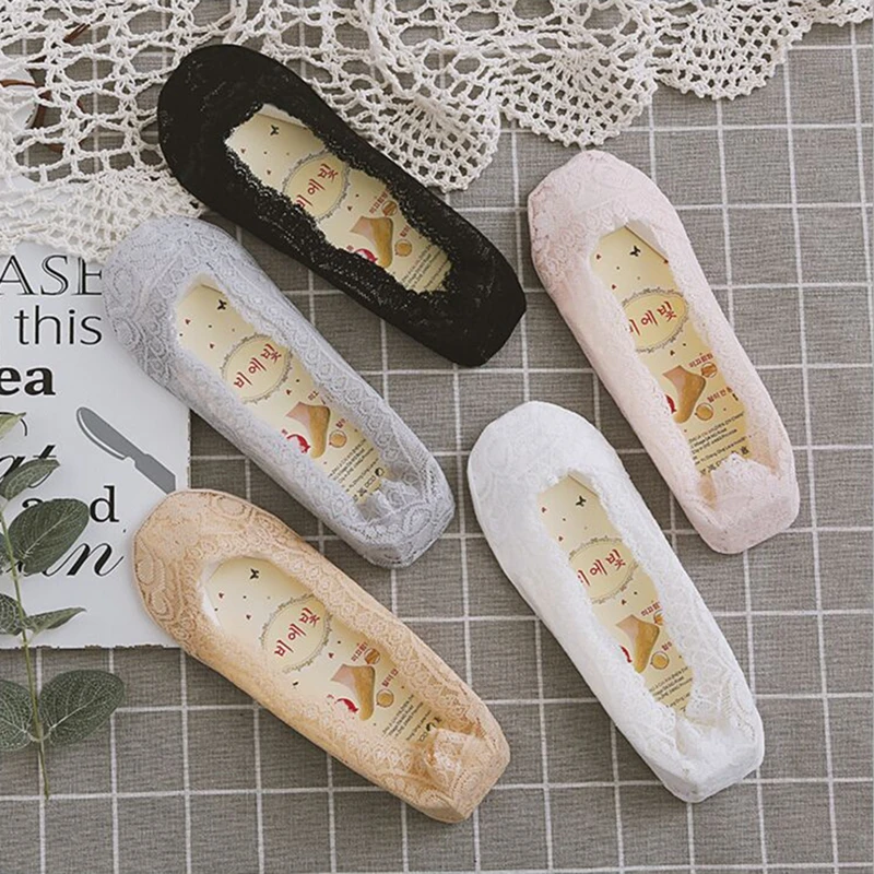 Sexy Lace Floral Sock Women Silicone Non-Slip Invisible Boat Socks Ladies Summer Breathable Solid Color Low Cut Short | Женская одежда