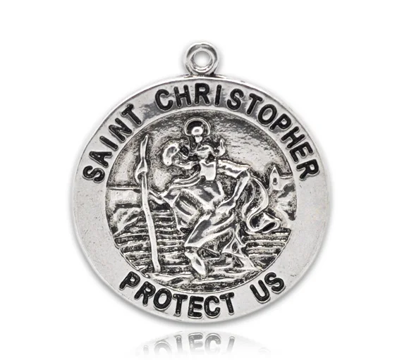 DoreenBeads 10 шт. &quotSt.Christopher&quot Круглые Подвески Серебристые Металлические ручной