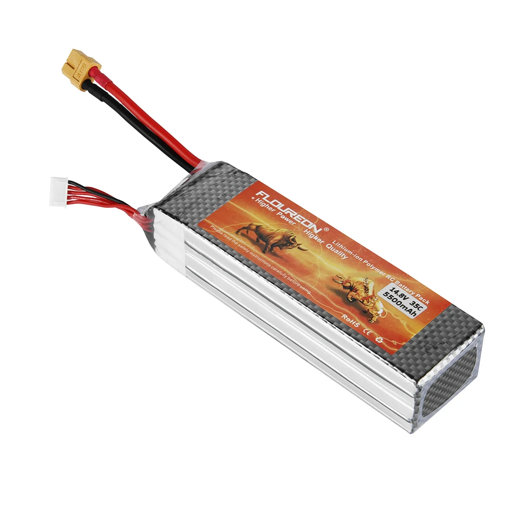 Floureon 4S 14,8 V 35C 5500 мА/ч, литий-полимерный, Радиоуправляемый Батарея XT60 для RC вертолет, самолет с радиоуправлением для радиоуправляемых моделей RC XT60 штепсельной вилки