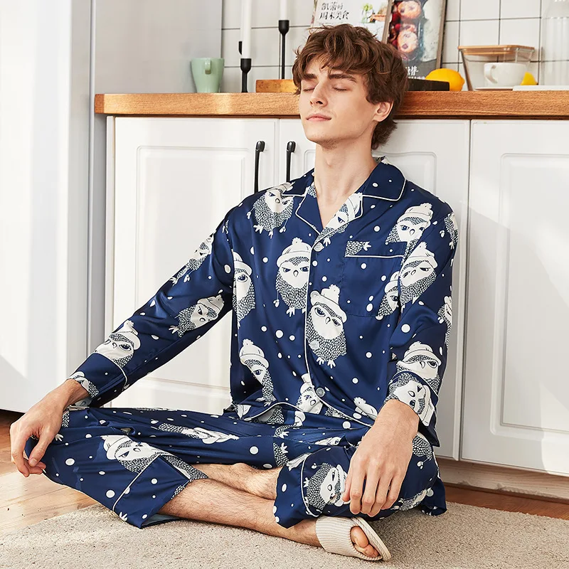 Men's printing Silk Pajama Set Silk Sleepwear Men Sexy Modern Style Soft Cozy Satin Nightgown Summer Spring Home Clothes Suit