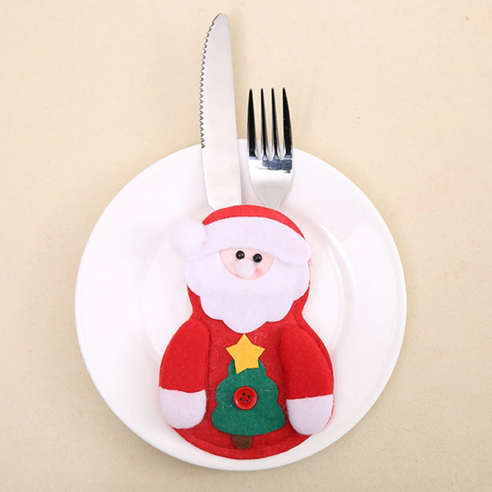 6Pcs Christmas Tableware Pocket Decorations Table Cutlery Tree Old Man Sets Dinner Party |