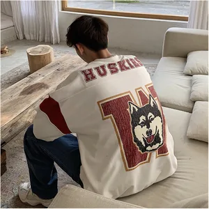 Толстовка с капюшоном и принтом щенка на весну и осень 2019, Свободный Повседневный Мужской пуловер с круглым вырезом, серыйбелыйчерный, M-XL