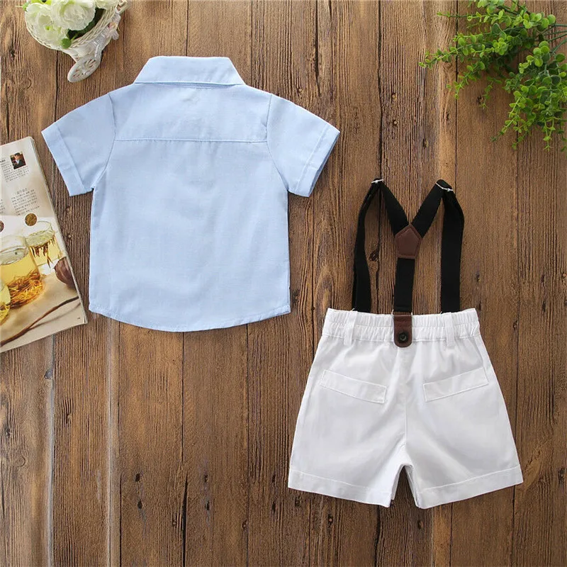 

PUDCOCO Newborn Baby Boy Kid Gentleman Shirt Tops+Bib Pants Outfits Sets Boy Child Summer Formal Cotton Clothes 1-5T