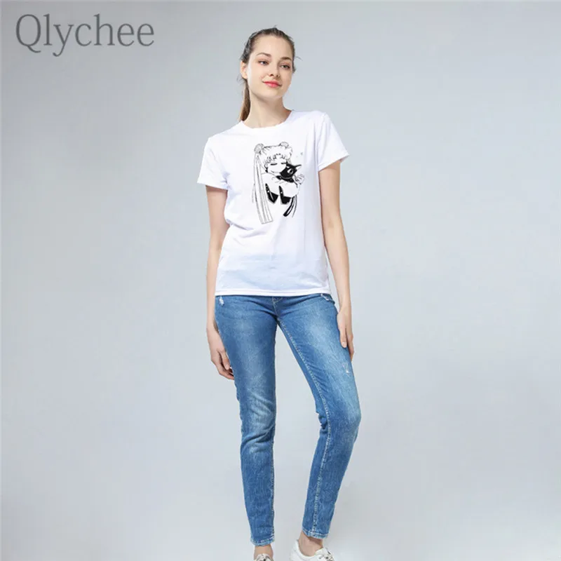 Qlychee японская аниме Сейлор Мун Комиксы Женская футболка повседневная с коротким