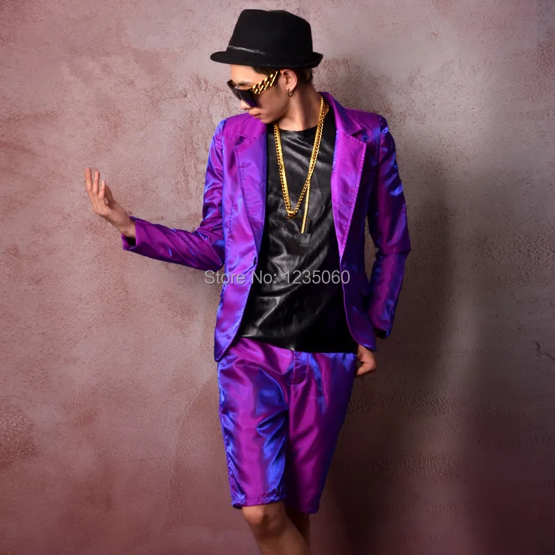(jacket+pants) Bright purple male suit Silk fabric slim tide stage sets Bar Nightclub Rock show costumes Prom performance outfit | Дом и сад