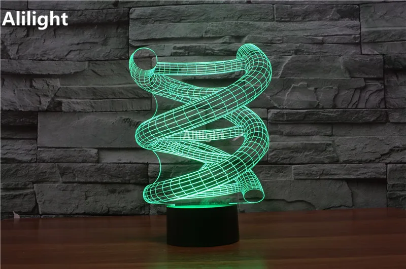 3D DNA светодиодная Ночная лампа деревянная база абстрактная спиральная ночник
