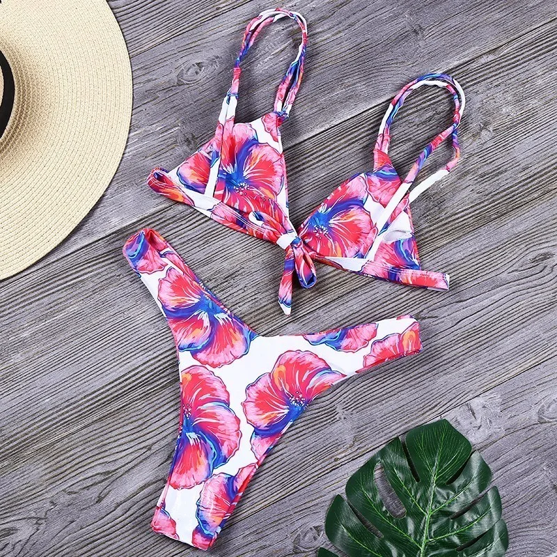 Бикини с цветочным принтом 2019 стринги купальник женский бразильский Сексуальная