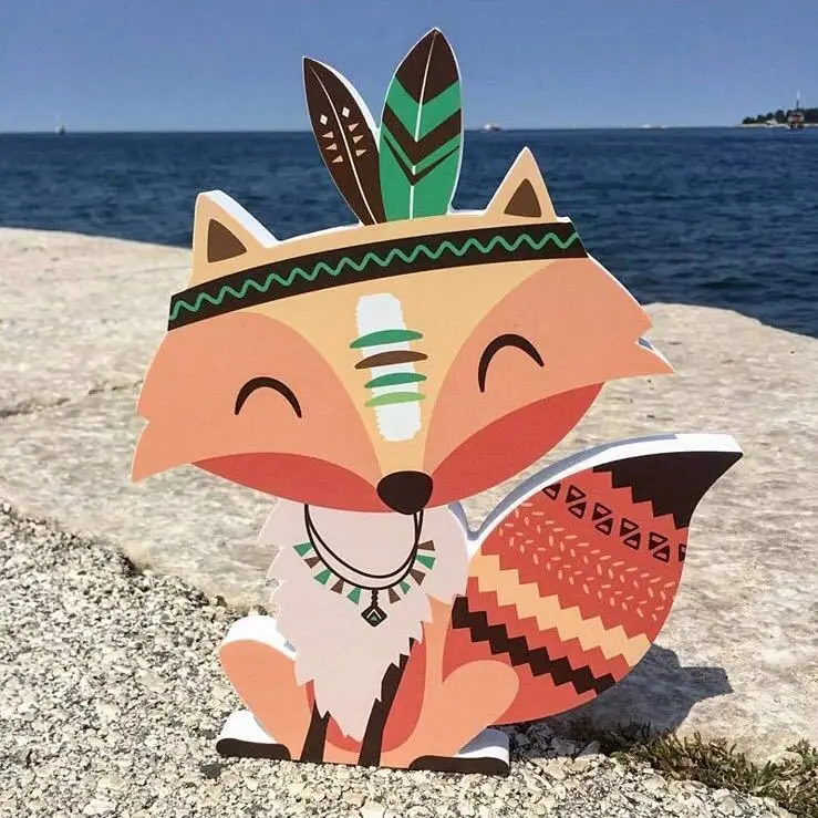 INS/Лидер продаж 3D мультфильм кактусы лиса деревянная Наклейка на стену