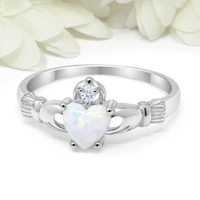 huitan claddagh ring with created opal silver plated classic wedding engagement rings for women best christmas lover gift