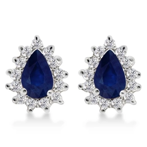 1 10 Ct Груша Cut Голубой Сапфир & Diamond каплеобразные серьги 14 K White Gold|Серьги| |