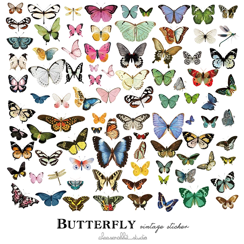 

MyPretties 80 PCs/Pack Butterfly Stationery Stickers 80PCs Vintage DIY Diary Planner Scrapbooking Stickers