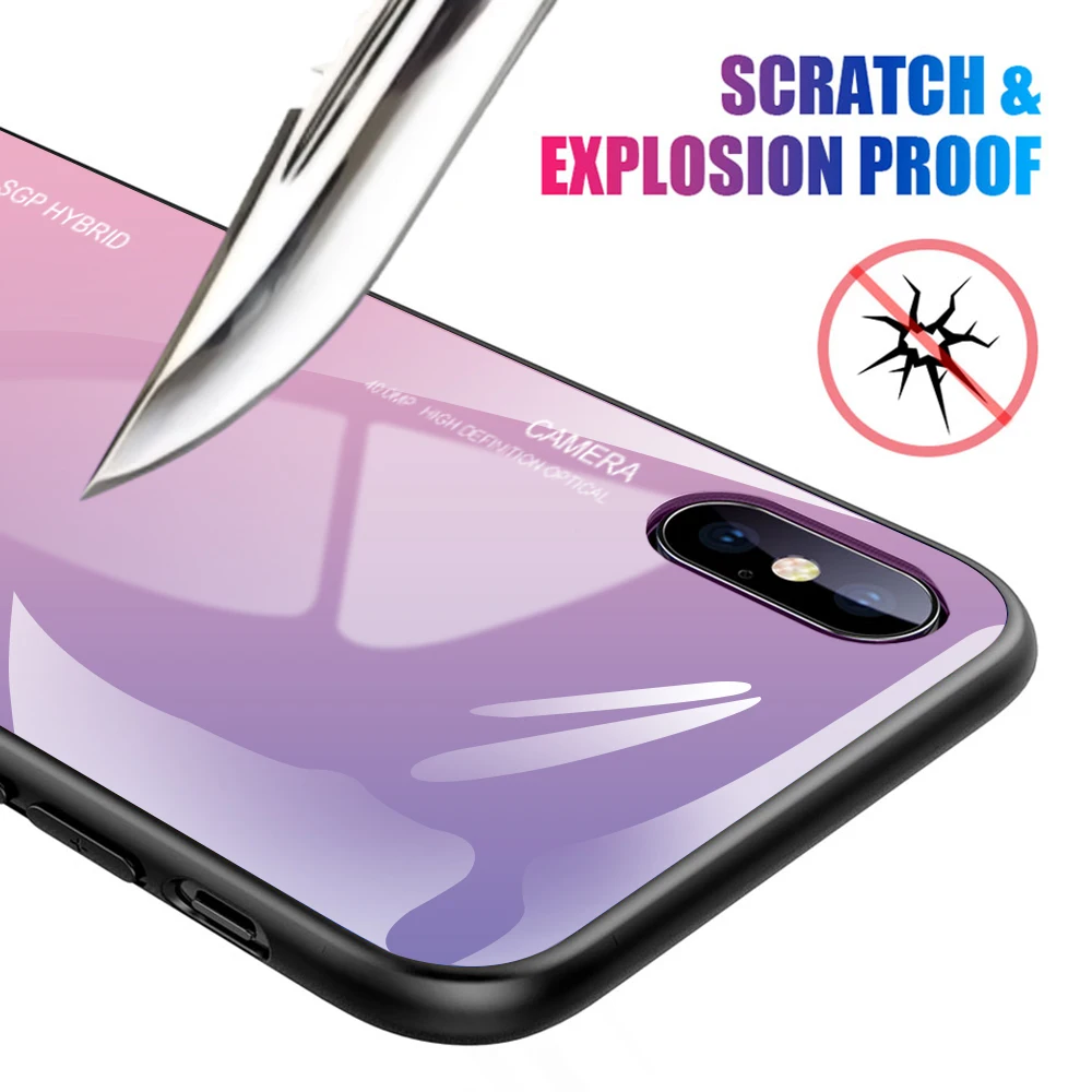 Градиентный чехол из закаленного стекла для телефона iphone x xs max xr 8 7 6 6s plus 5 5S Мягкий