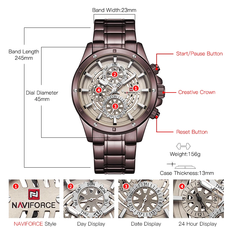 NAVIFORCE Creative Quartz Men WristWatches Top Brand Sports Watches Waterproof Full Steel Business Clock Male Relogio Masculino |