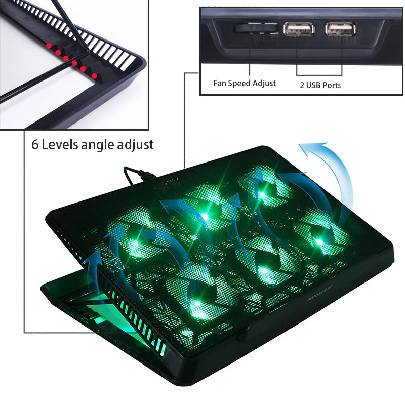 Nuoxi 6 LED Вентилятор Охлаждающая подставка алюминиевая охлаждающая для ноутбука