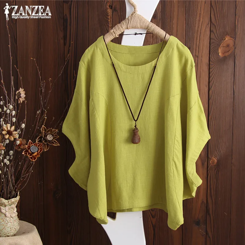 

2023 ZANZEA Womens Shirts Summer Blouse Sleeve Solid Baggy Blusas Feminina Work Top Lady Kaftan Casual Chemise