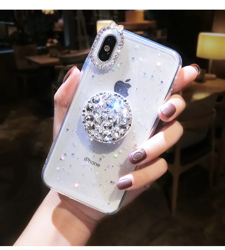 Телефонный чехол с держателем для кристаллов Twinkle Stars для iPhone13 11 12Pro XS MAX 78PLUS 6s SE2020, мягкий чехол из TPU с защитой Jelly Body Shell Protection.