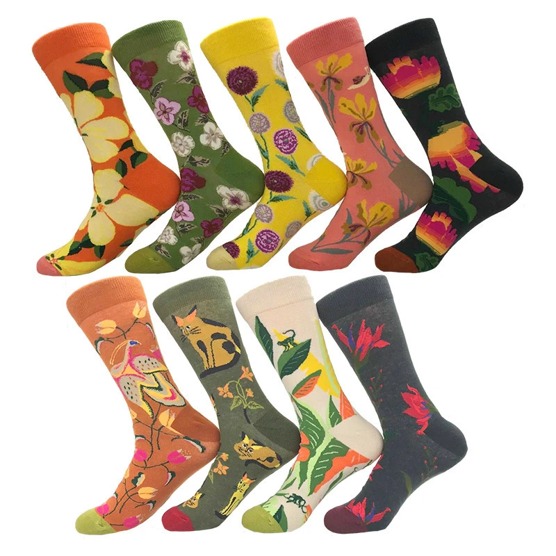 

Cartoon Cat Bird Animal Print Flower Colorful Happy Funny Cute Socks Women Cotton Jacquard Harajuku Hip Hop Socks Autumn Winter