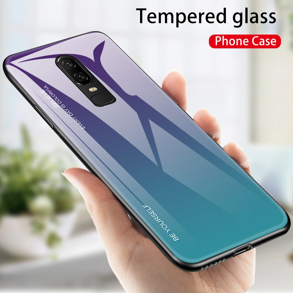 Роскошный гибридный градиентный чехол-накладка из закаленного стекла One plus 6 T