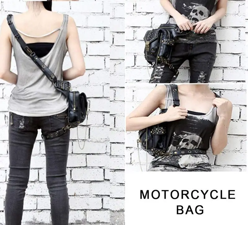 

Professional Motorcycle Locomotive Bag Lady Retro Rock Goth Shoulder Crossbody Waist Bag Square Vertical Section Style