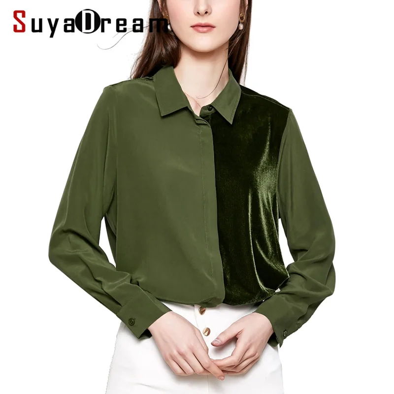 Женская шелковая блузка с длинным рукавом из 100% натурального шелка и крепа