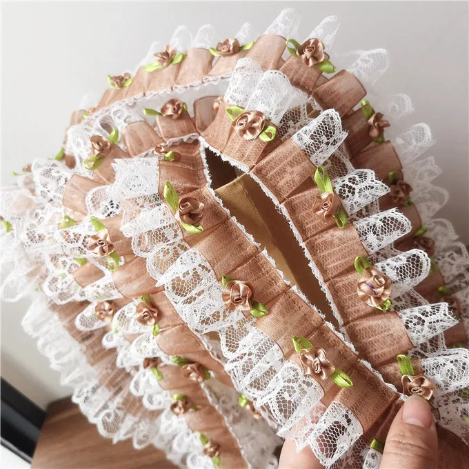 Роскошная кофейная плиссированная шифоновая кружевная ткань с 3D эффектом 5 см |