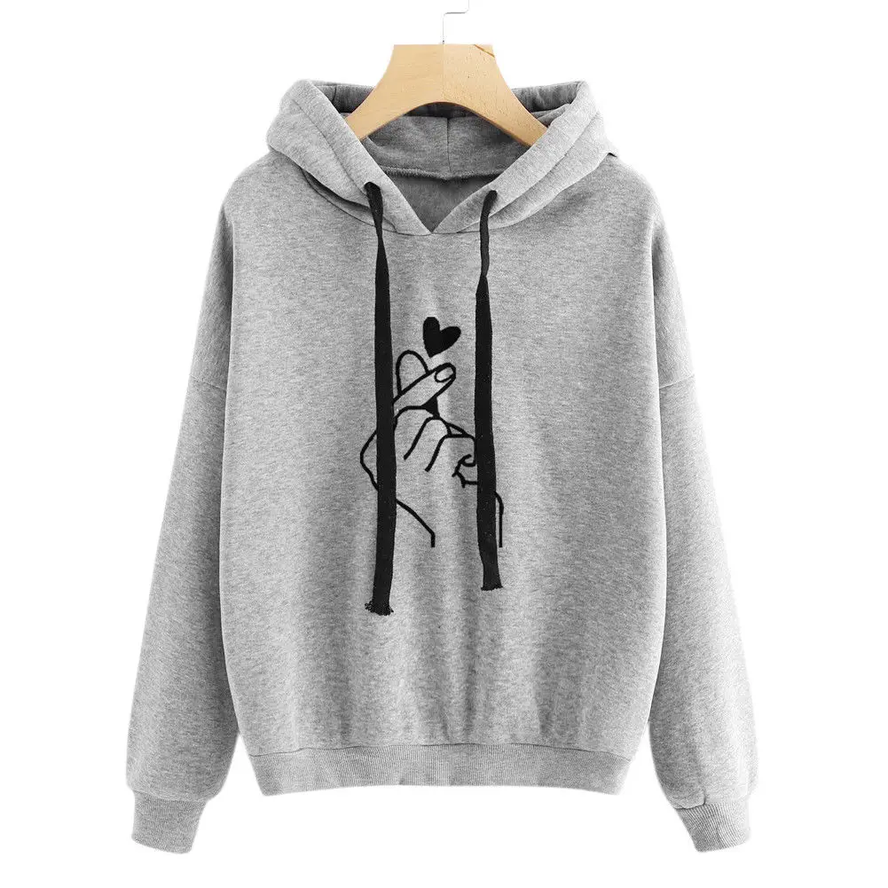 Женский хлопковый свитшот с длинным рукавом принтом в виде сердца |