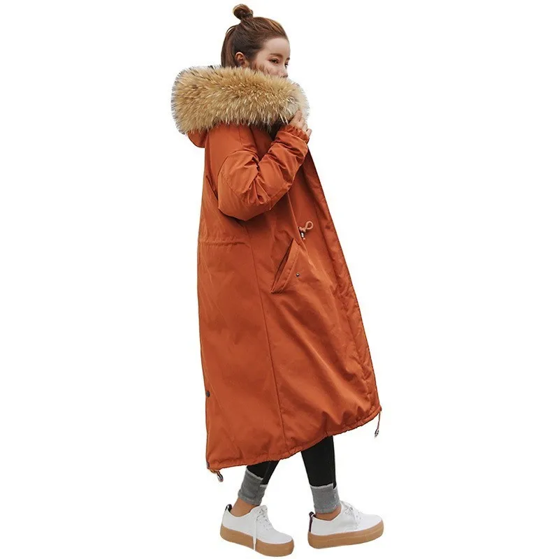 Two Side Wear Raccoon Fur Collar Outwear 2019 Winter Jacket Women Quilted Coat Long Plus Size Thick Warm Hooded Parka Oke127 | Женская