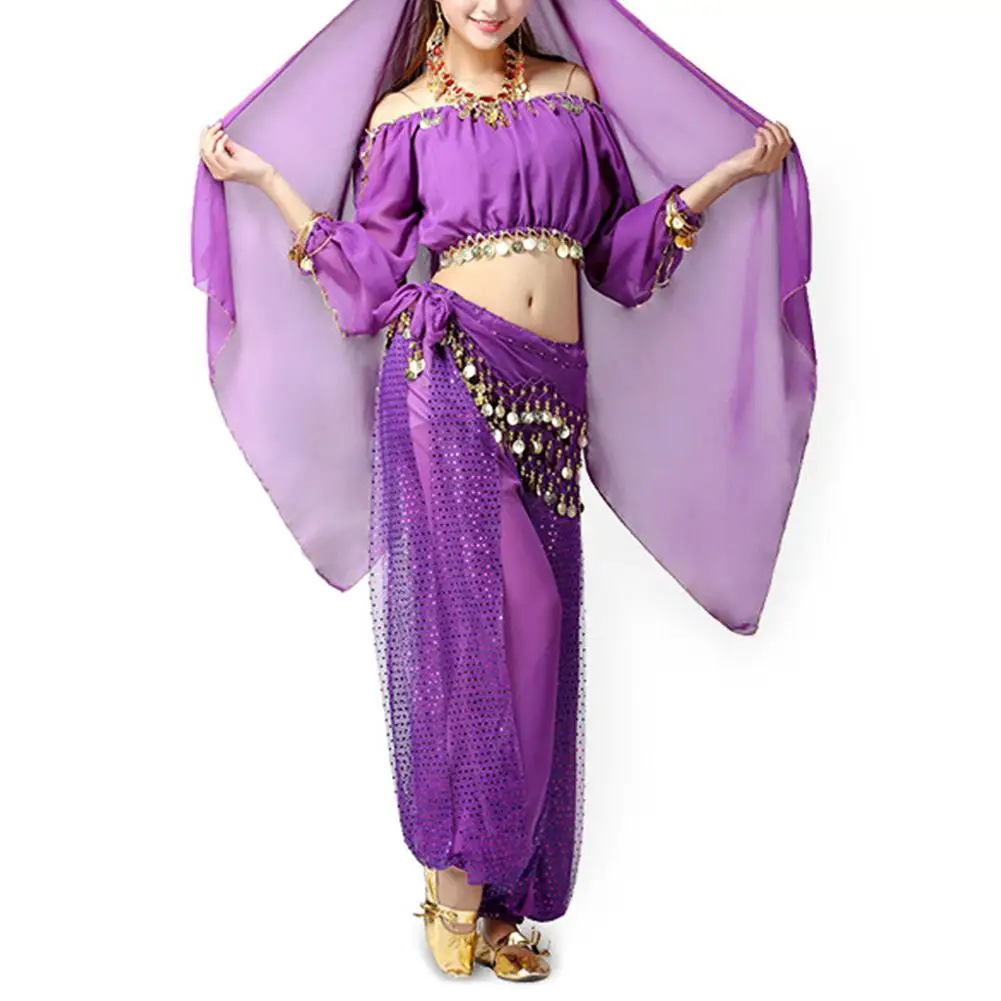 MISSKY Women Sweet Bellydance Suit Hip Scarf with Sequins Paillettes Indian Dance Perform Costume for Ladies | Тематическая одежда