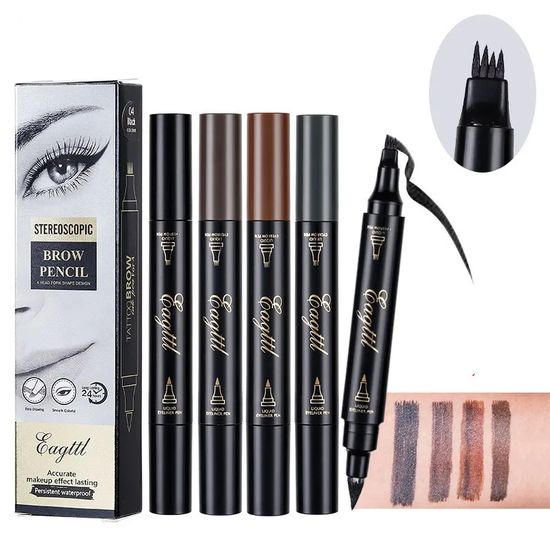 

4 Head Fork Liquid Painting brow Tattoo Pencil Black Brown Color Waterproof Henna Natural Eyebrow Makeup Pen