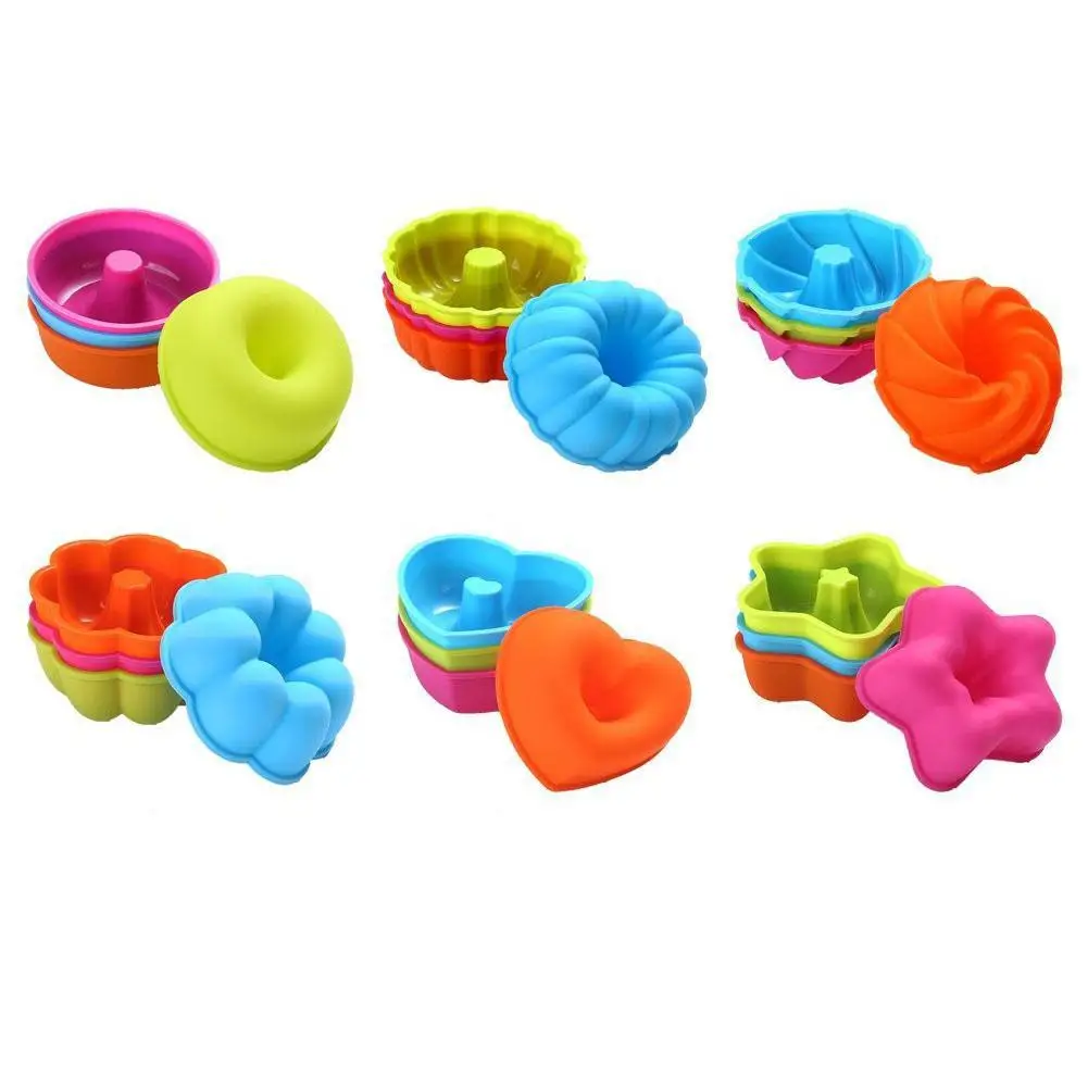 24Pcs/Set Reusable 6 Shapes 4Colors Silicone Molds for Doughnut Muffin Baking | Дом и сад