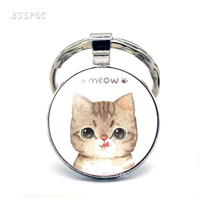 Милый белый брелок с котом стеклянный купольный кабошон украшения для женщин