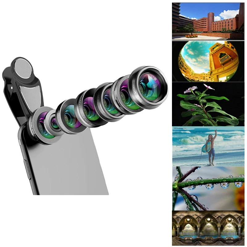 Объектив для камеры телефона 7 в 1 комплект объектива сотового Iphone и Android