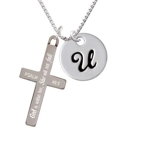 Large Script Letter - U 3/4'' Disc She will not Fall Cross Necklace | Украшения и аксессуары