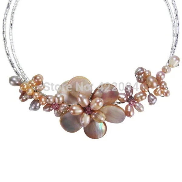 Постепенное ожерелье чокер с цветком и розовым жемчугом|wrap necklace|pink pearlsnecklace necklace |