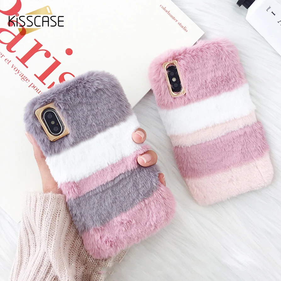 Чехол KISS с пушистым кроличьим мехом для телефона чехол iPhone 5 5S SE 6 6S 7 8 Plus X 10 XS