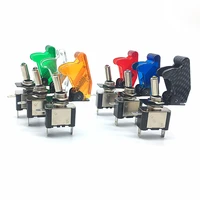 1pc auto car boat truck illuminated led toggle switch with safety aircraft flip cover guard red blue green yellow white 12v 20a