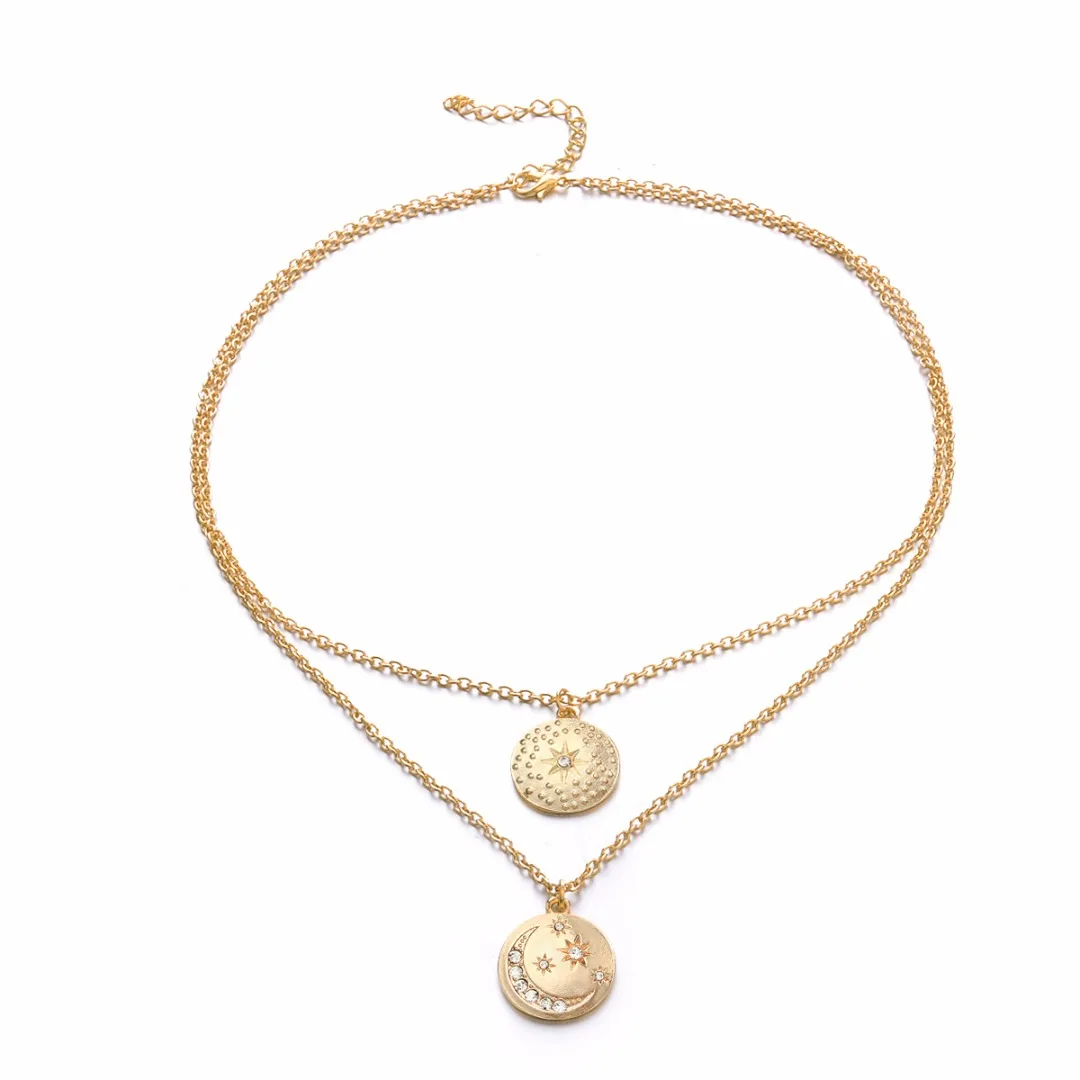 Женское винтажное ожерелье-цепочка Shellhard золотистого цвета с кристаллами Луной и