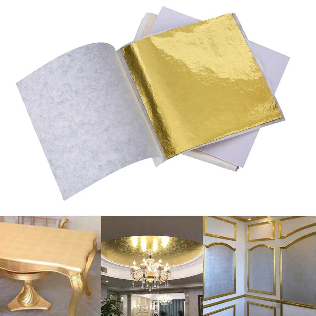 New 100 Sheets DIY Gold Foil Leaf Gilding Handicrafts Paper Decoration 9CM*9CM Rose Gold/Silver Champagne Silver|Крафт-бумага| |