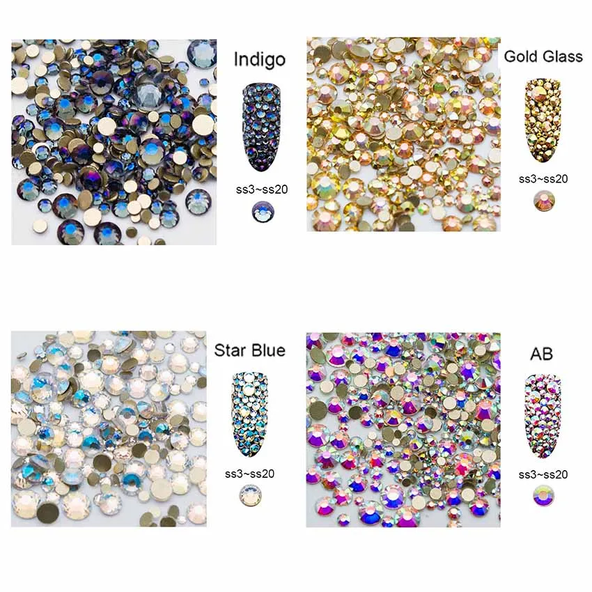 AB Кристаллы Стразы для ногтей Mixs Size1440Pcs золото ногтевого дизайна с плоской задней