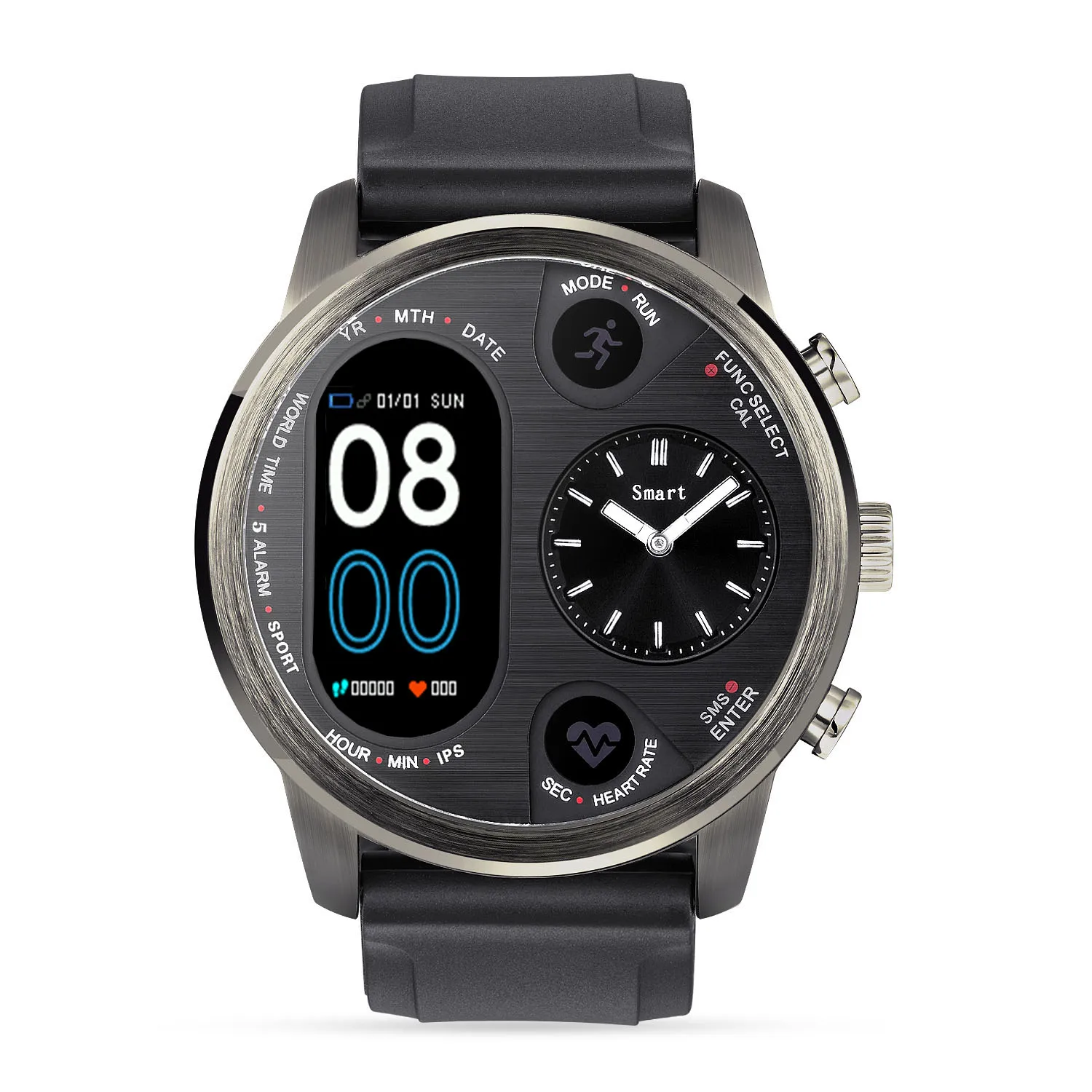 T3Dual Смарт-часы для мужчин с часовым поясом пульсометр Многоязычная Кнопка