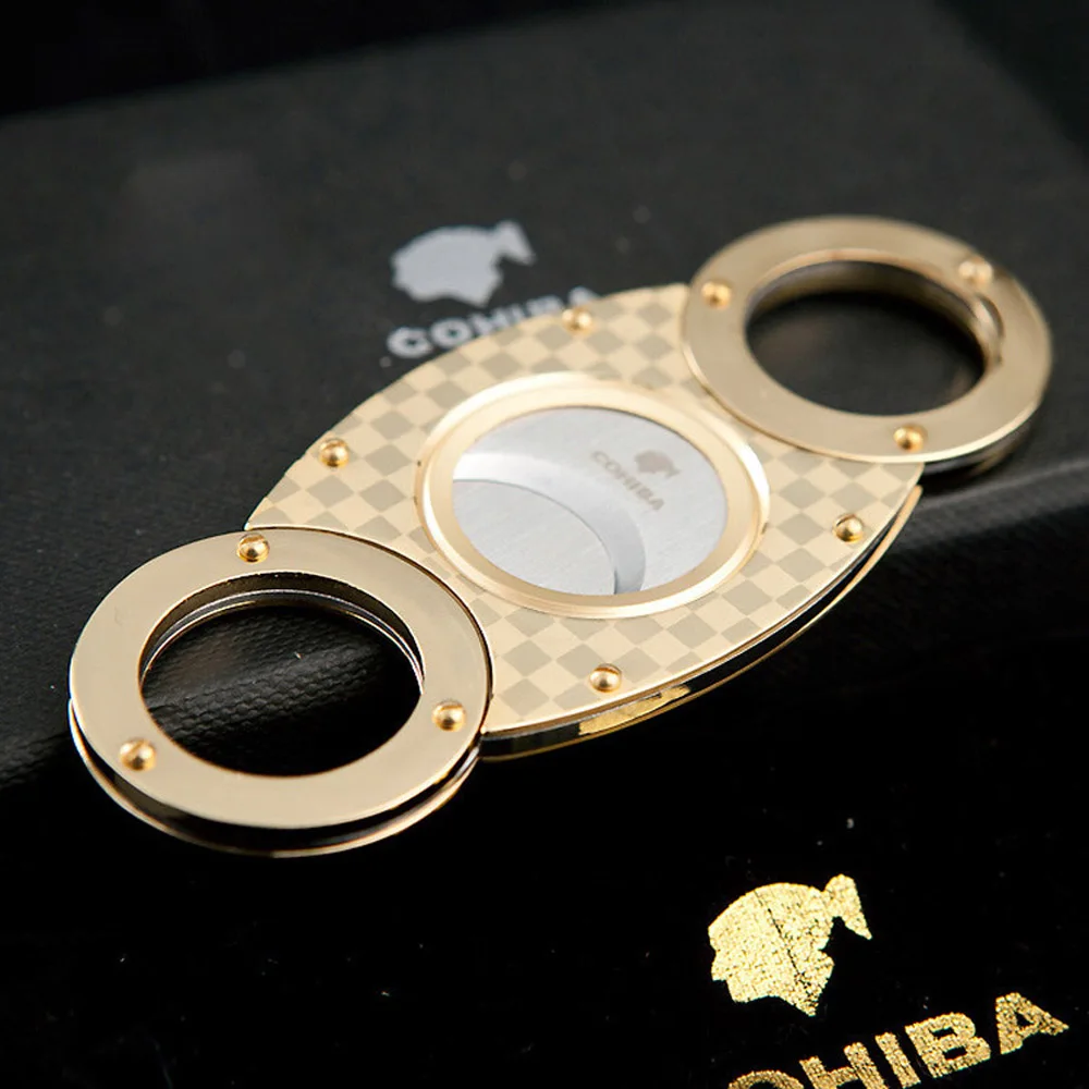 COHIBA сигаретный резак в клетку из нержавеющей стали с двойными лезвиями карманный
