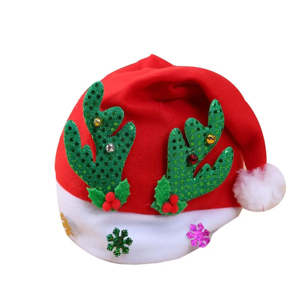Stylish Christmas Party Adult Elk Sequins Decoration Red Gold Green Hat |